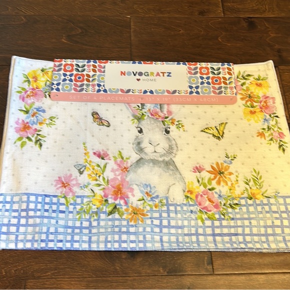 Novogratz  Easter Bunny Placemats Floral Polka Dot Plaid Butterflies - Picture 2 of 2